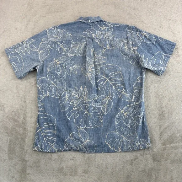 Tori Richard Hawaiian PopOver Shirt in Blue Reverse Print Men Large Blue Floral - Picture 4 of 7